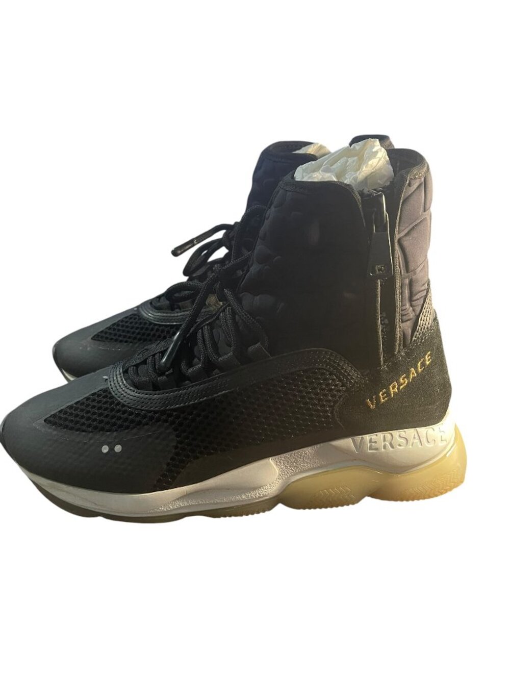 Versace Cross Chainer High Black Mesh Sock Sneakers EU 42